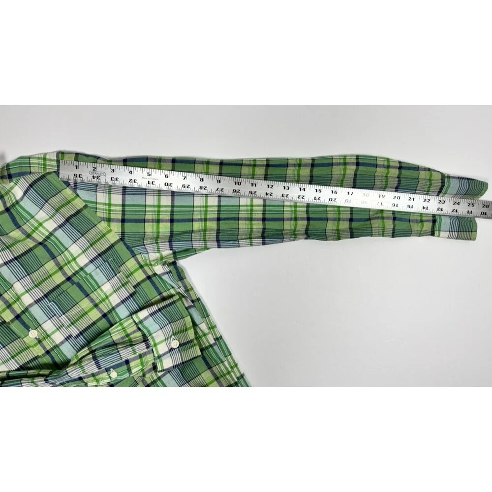 J‎ Crew Indian Madras Shirt Mens Small Green Plaid Slim Fit Cotton Button Front